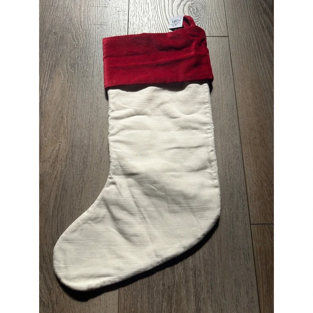 Pottery Barn Candy Cane Crewel Stitch Christmas Stocking Red Velvet Cuff 5751426